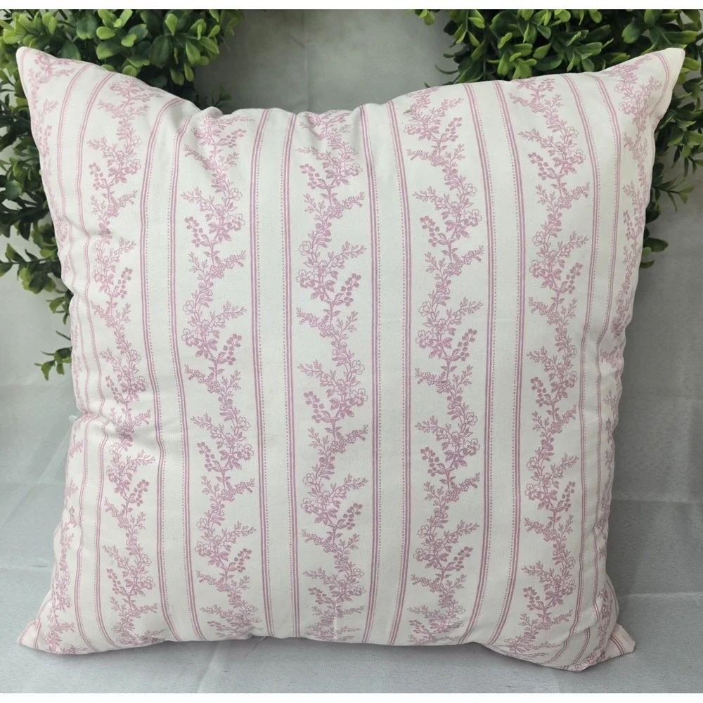 The Farmhouse Rachel Ashwell Pink Stripe Floral Pintuck Throw Pillow Shabby Chic